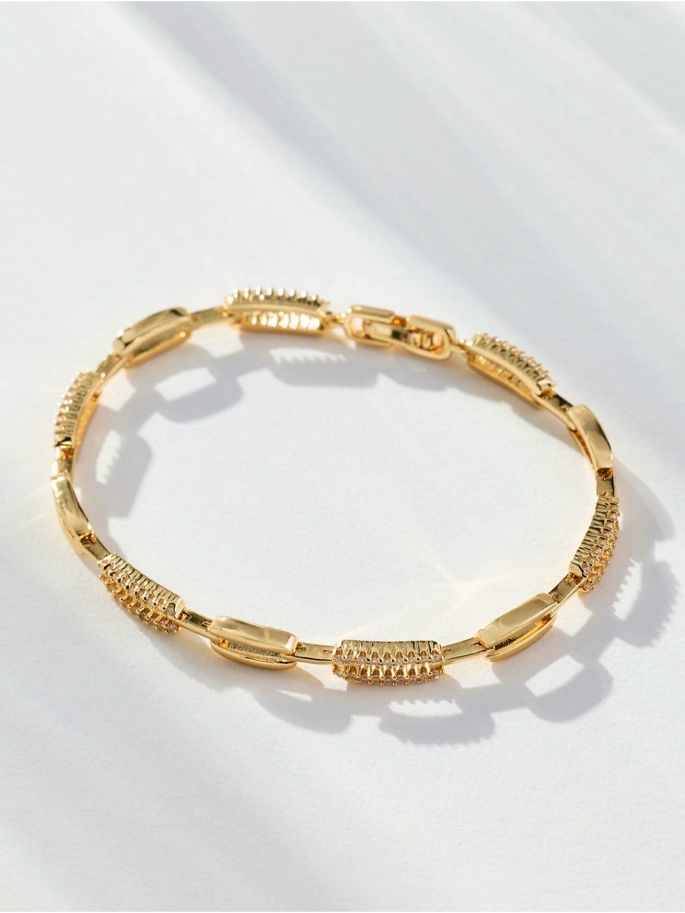14K Gold Plated Paperclip Tennis Bracelet Size M/L (6.5”L)